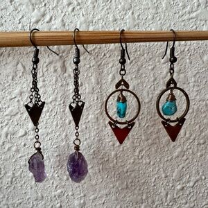 Brass Earring Bundle: amethyst and turquoise